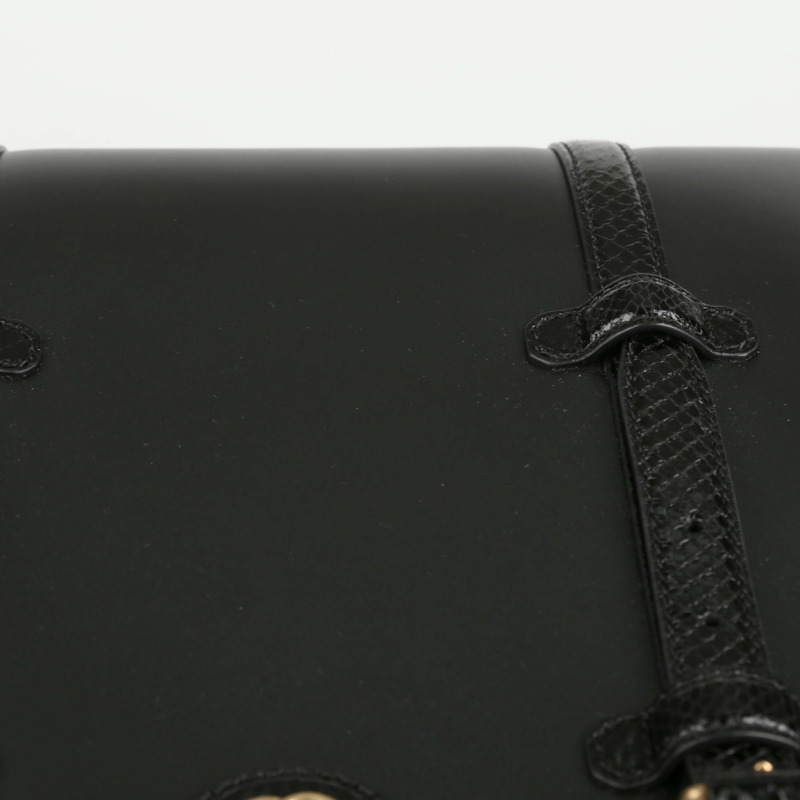 【包稅】GUCCI 黑色皮革蟒蛇皮飾邊手提包-7