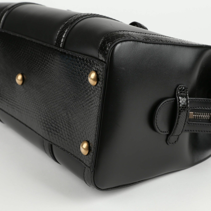 【包稅】GUCCI 黑色皮革蟒蛇皮飾邊手提包-8