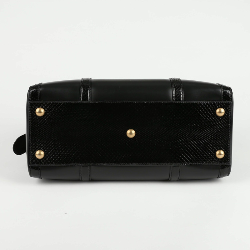 【包稅】GUCCI 黑色皮革蟒蛇皮飾邊手提包-9