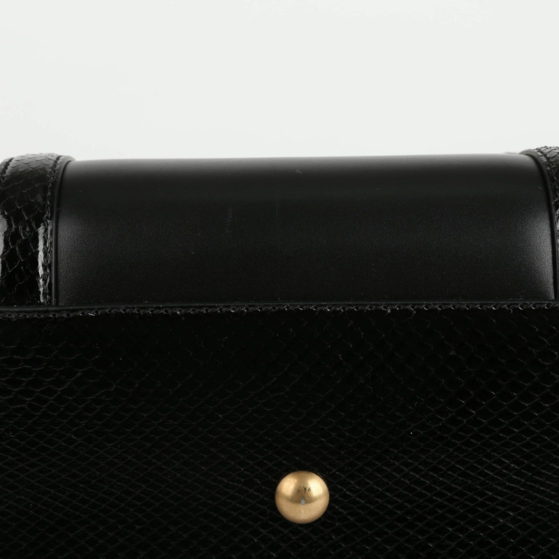 【包稅】GUCCI 黑色皮革蟒蛇皮飾邊手提包-10