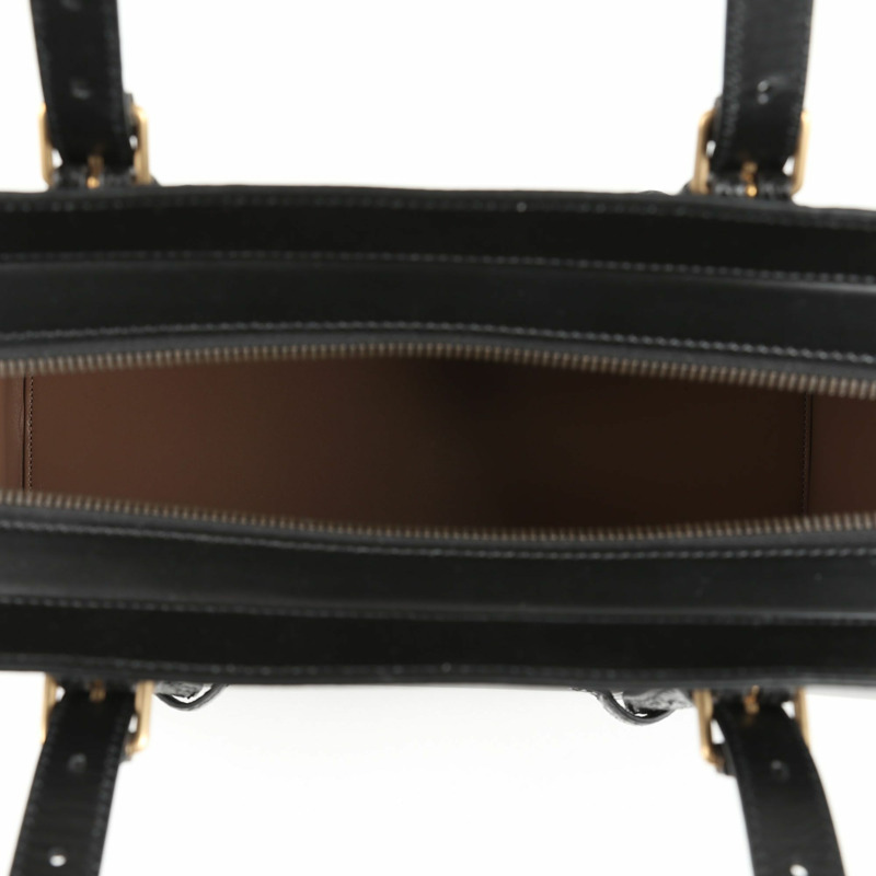 【包稅】GUCCI 黑色皮革蟒蛇皮飾邊手提包-12