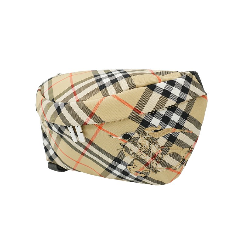 Burberry 戰馬刺繡格紋帆布腰包(8091780-卡其)-1