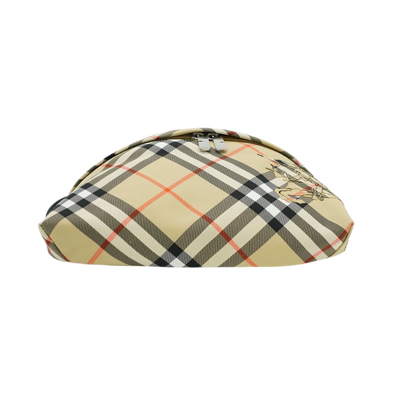 Burberry 戰馬刺繡格紋帆布腰包(8091780-卡其)-3