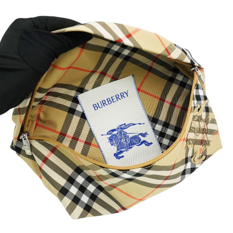Burberry 戰馬刺繡格紋帆布腰包(8091780-卡其)-4