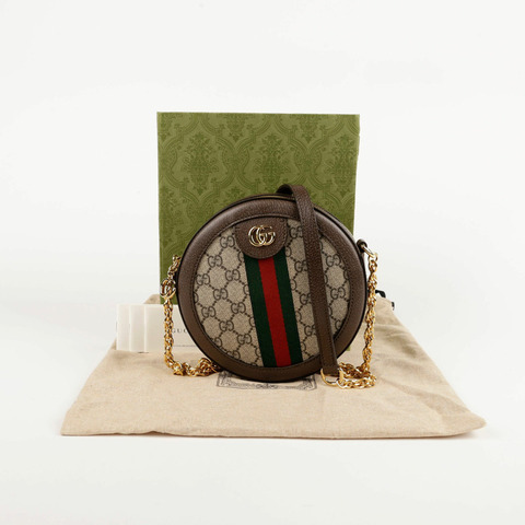 GUCCI 迷你 GG Supreme 帆布 Ophidia 圓形單肩斜背包