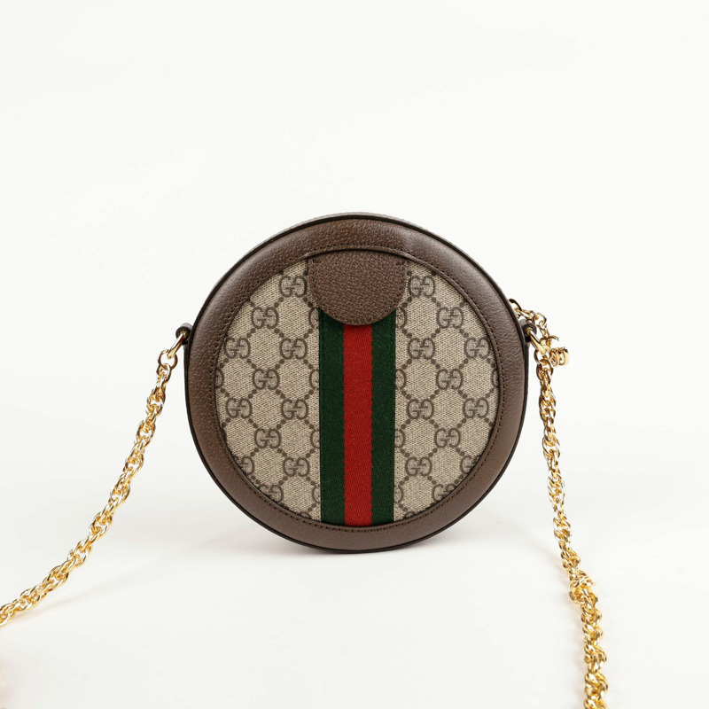 GUCCI 迷你 GG Supreme 帆布 Ophidia 圓形單肩斜背包-5