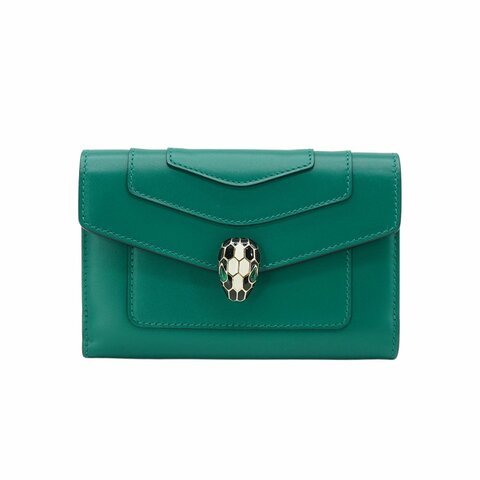 Bvlgari 展示品 蛇頭雙面釦式中夾(綠)