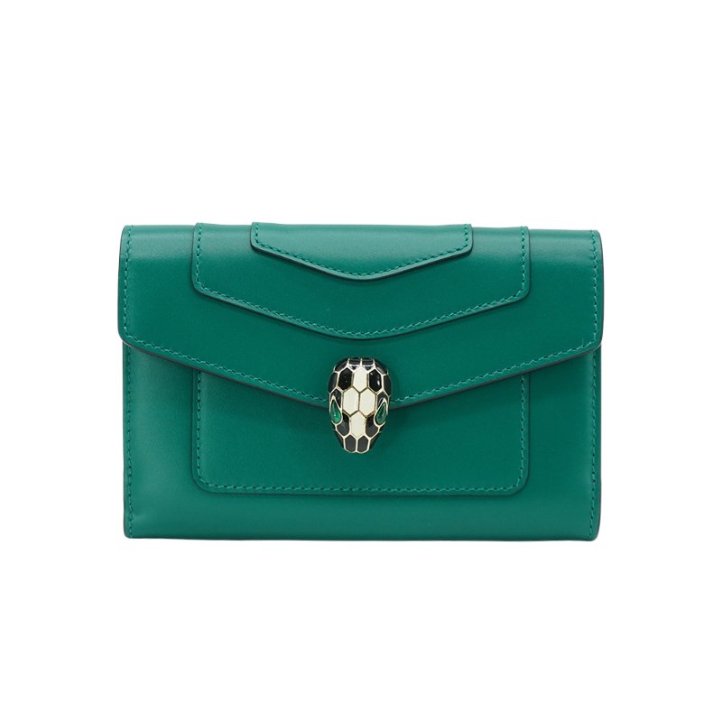 Bvlgari 展示品 蛇頭雙面釦式中夾(綠)-0