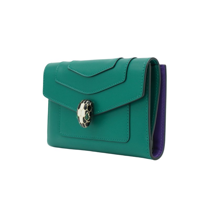 Bvlgari 展示品 蛇頭雙面釦式中夾(綠)-1