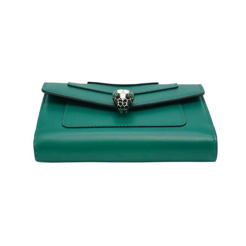 Bvlgari 展示品 蛇頭雙面釦式中夾(綠)-3