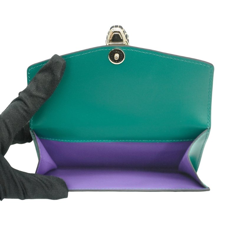 Bvlgari 展示品 蛇頭雙面釦式中夾(綠)-4