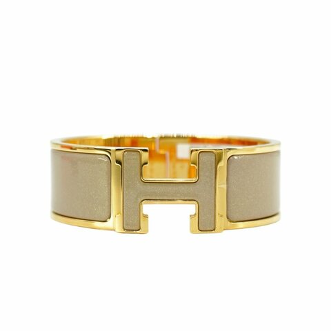 Hermes Clic H Logo星光琺瑯寬版手環-PM(灰/金)
