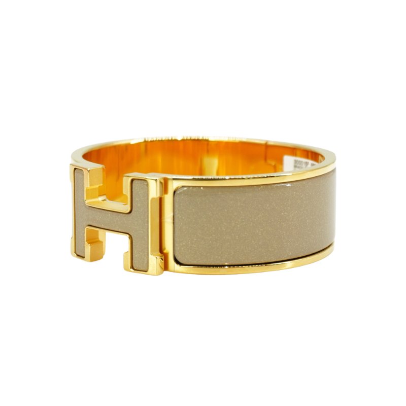 Hermes Clic H Logo星光琺瑯寬版手環-PM(灰/金)-1