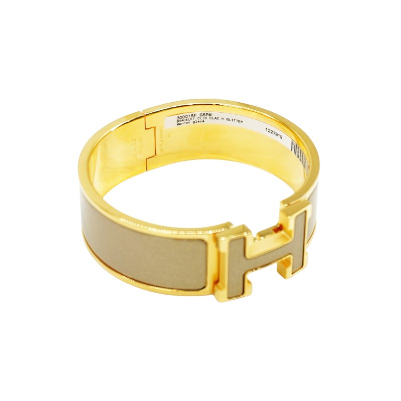 Hermes Clic H Logo星光琺瑯寬版手環-PM(灰/金)-2