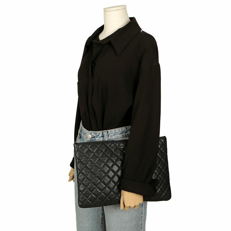 CHANEL Caviar Skin CC Logo 大號手包-10