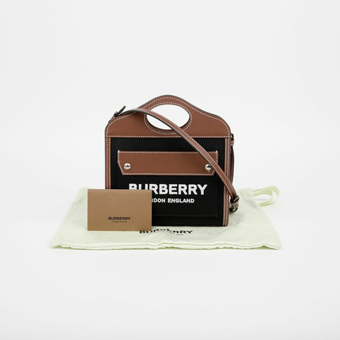 BURBERRY 雙色口袋迷你托特單肩包