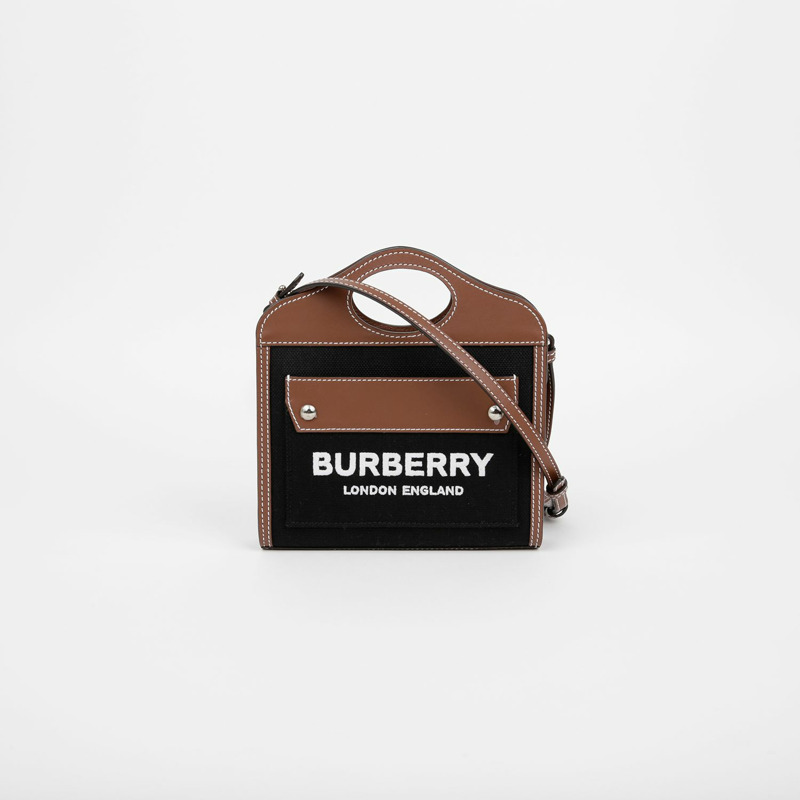 BURBERRY 雙色口袋迷你托特單肩包-1