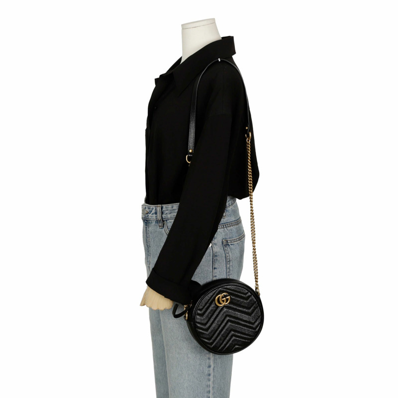【包稅】GUCCI 550154 GG Marmont 迷你圓形肩斜背包-7