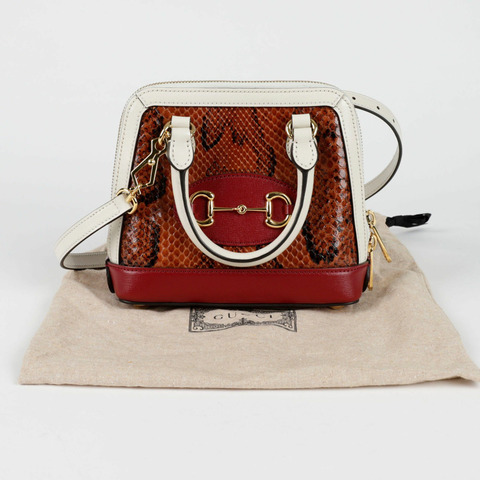 GUCCI Horsebit 1955 迷你蟒蛇皮頂部提把托特單肩包