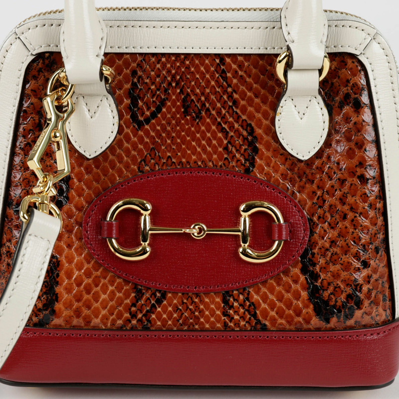 GUCCI Horsebit 1955 迷你蟒蛇皮頂部提把托特單肩包-1