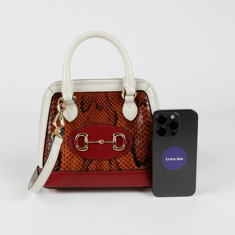 GUCCI Horsebit 1955 迷你蟒蛇皮頂部提把托特單肩包-7