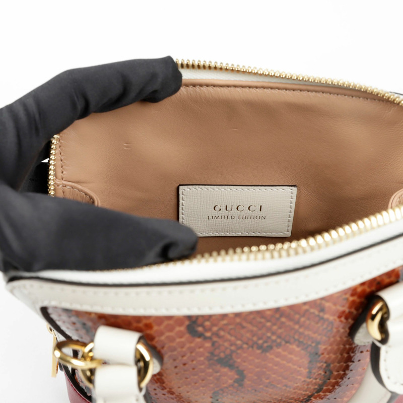 GUCCI Horsebit 1955 迷你蟒蛇皮頂部提把托特單肩包-9