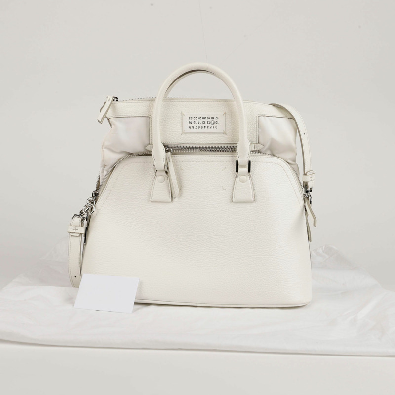 MAISON MARGIELA 中型白色皮革 5AC 手提包和單肩包 0093-0