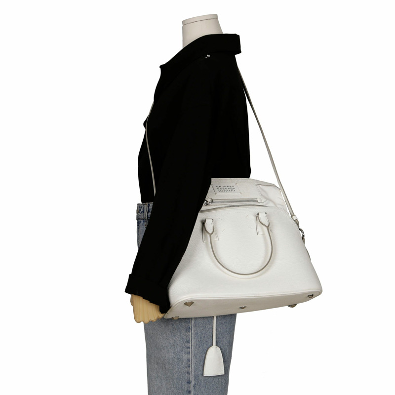 MAISON MARGIELA 中型白色皮革 5AC 手提包和單肩包 0093-24