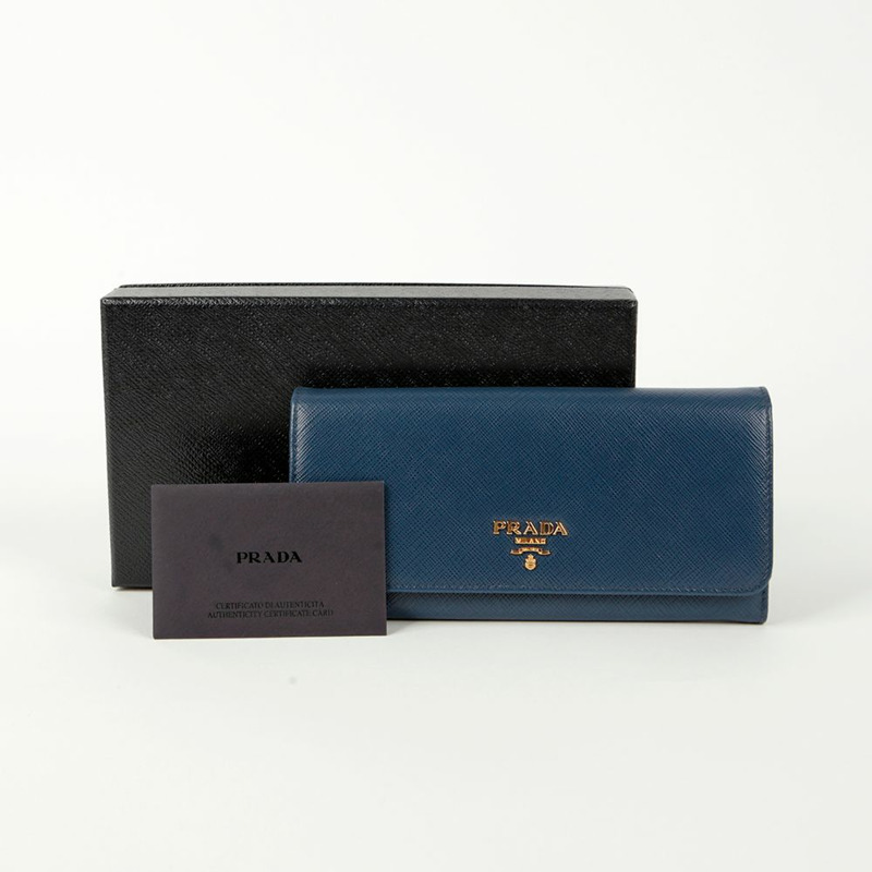 PRADA 金屬標誌長皮夾-0