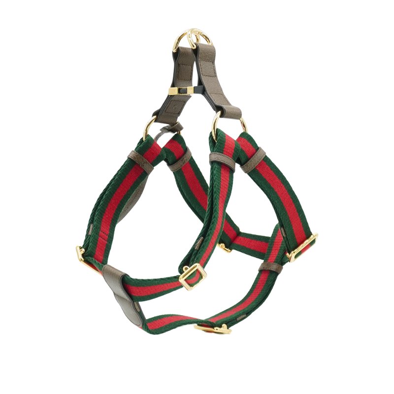 Gucci 展示品 紅綠織帶寵物胸背頸圈-L(695252-烏木)-0