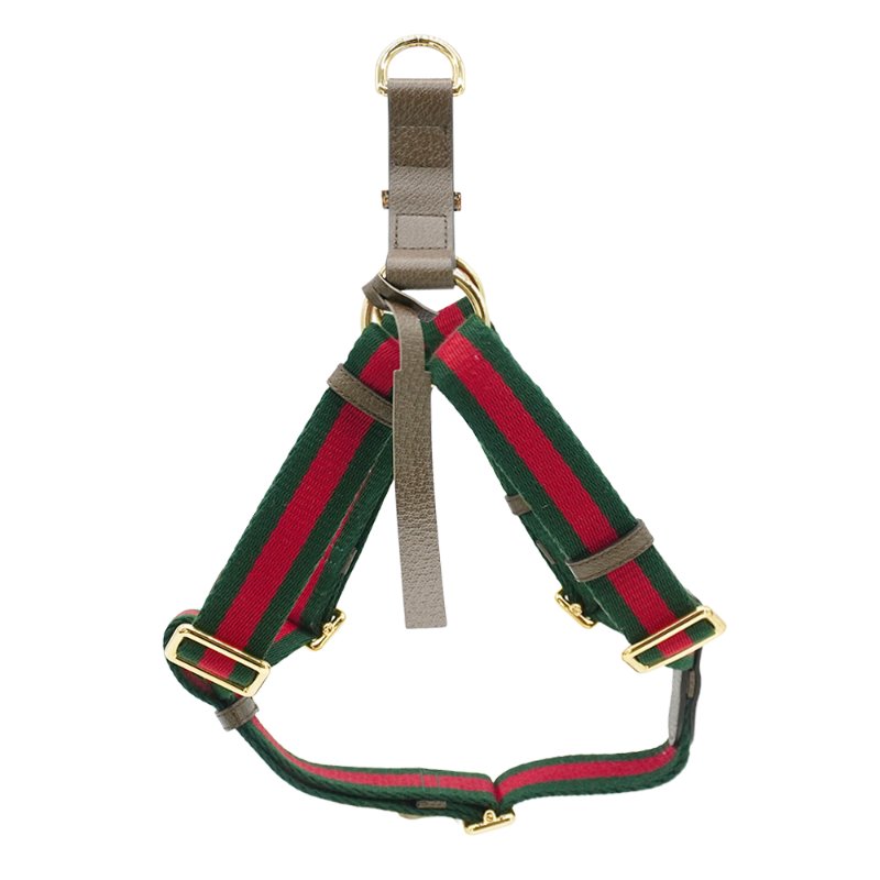 Gucci 展示品 紅綠織帶寵物胸背頸圈-L(695252-烏木)-2
