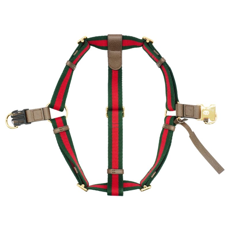 Gucci 展示品 紅綠織帶寵物胸背頸圈-L(695252-烏木)-3