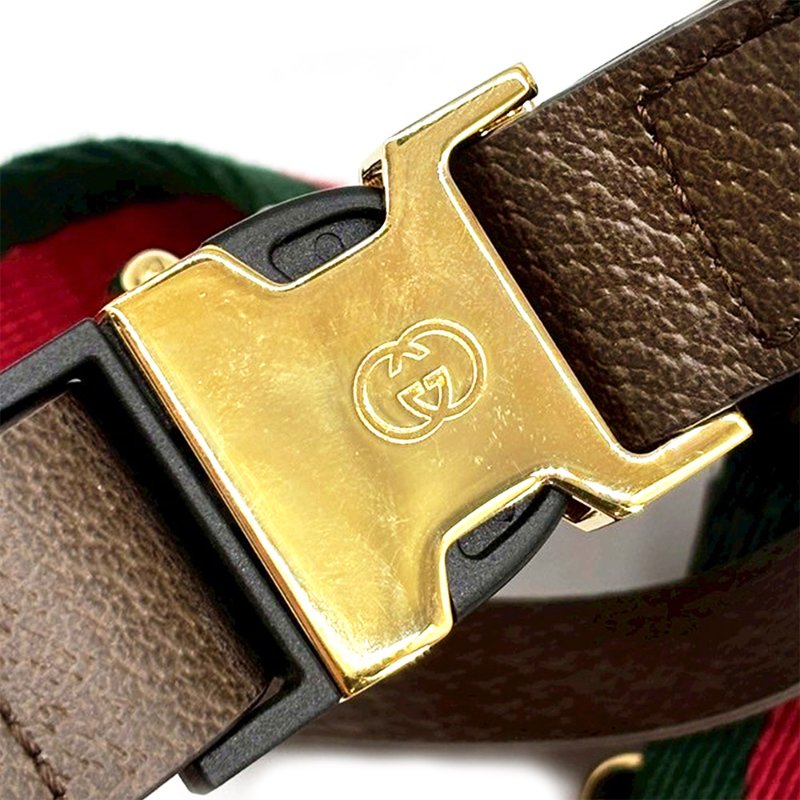 Gucci 展示品 紅綠織帶寵物胸背頸圈-L(695252-烏木)-5