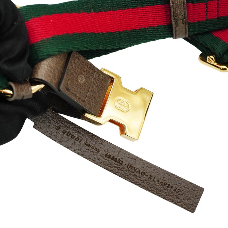 Gucci 展示品 紅綠織帶寵物胸背頸圈-L(695252-烏木)-6