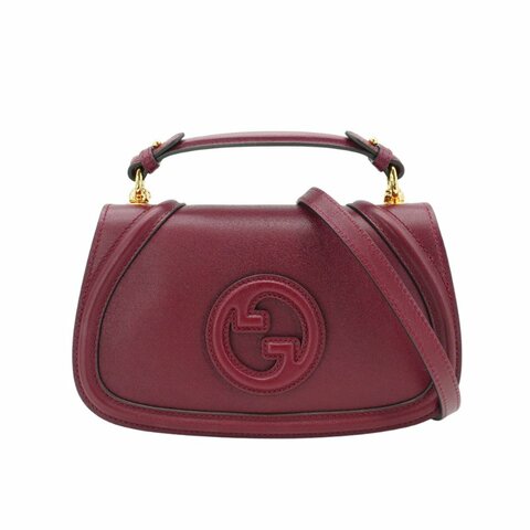 Gucci 展示品 Blondie 光滑皮革手提斜背包(815714-酒紅)