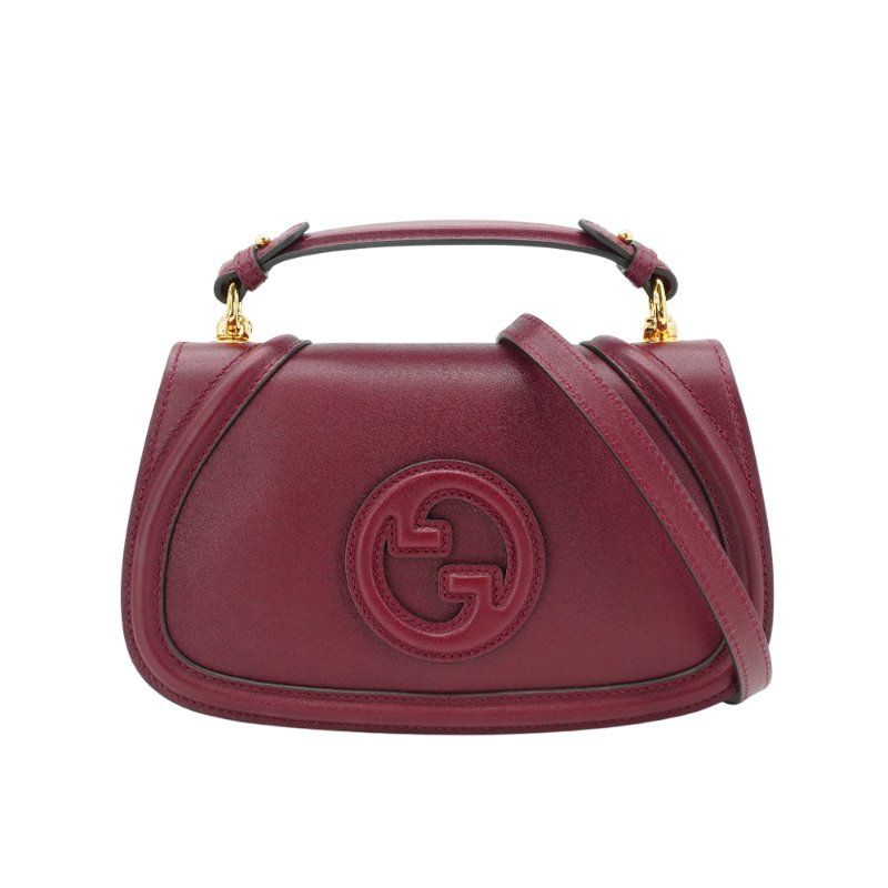 Gucci 展示品 Blondie 光滑皮革手提斜背包(815714-酒紅)-0