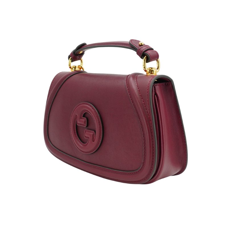Gucci 展示品 Blondie 光滑皮革手提斜背包(815714-酒紅)-1