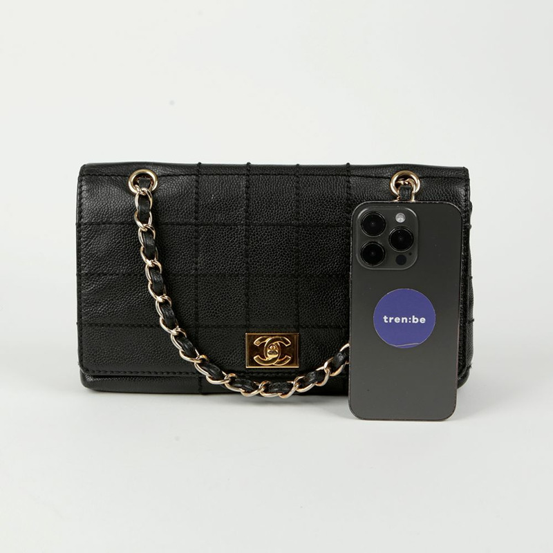 CHANEL Caviar Skin Wild Stitch 巧克力條翻蓋鏈條單肩包-8