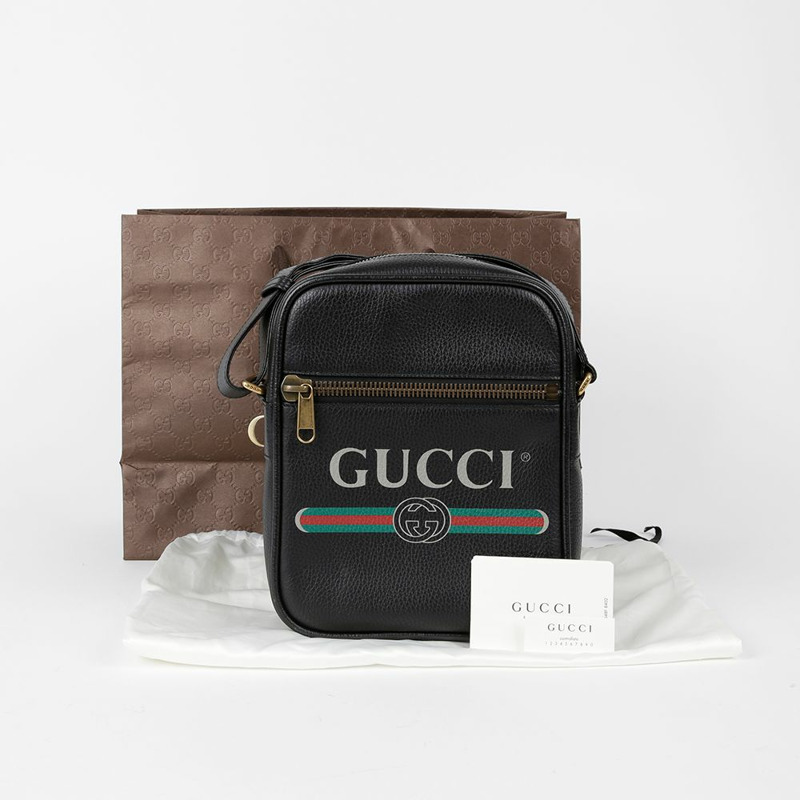 GUCCI 標誌印花斜背肩背包-0