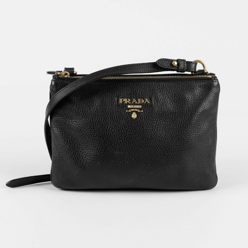 PRADA 1BH046 金屬標誌雙拉鍊斜背包-0