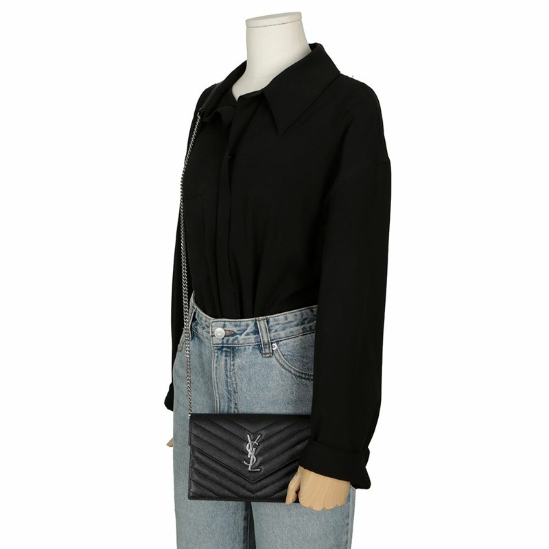 SAINT LAURENT 信封鏈條皮夾斜背包 393953-11