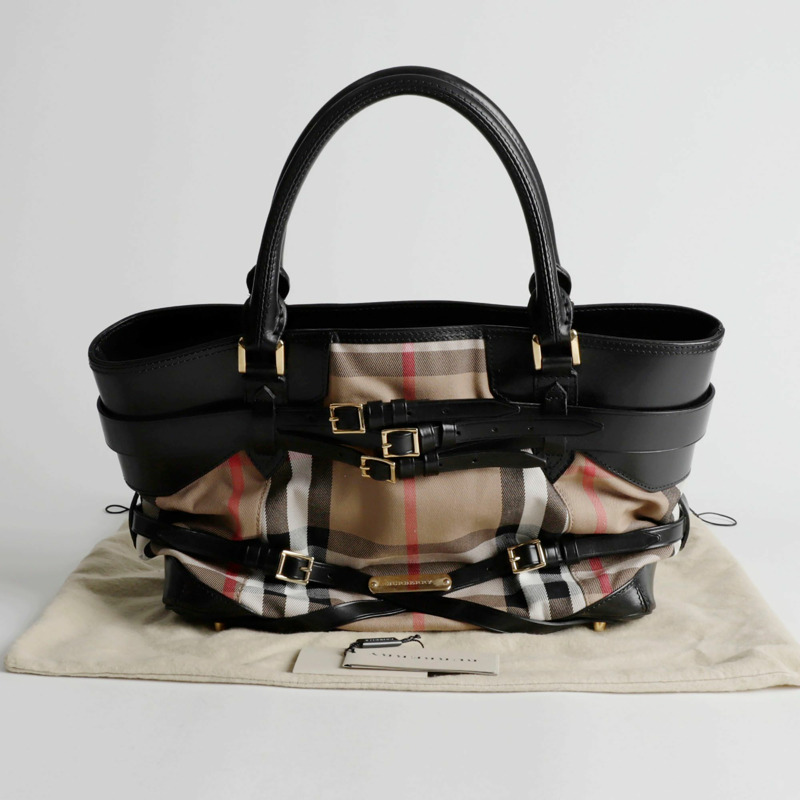 BURBERRY House 格紋皮帶手提包 3763846-0