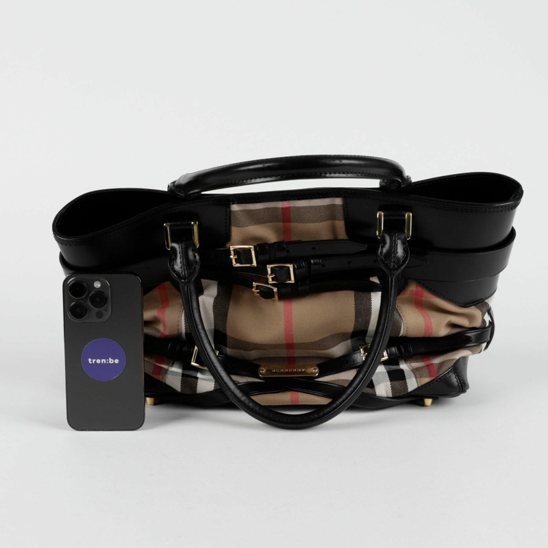 BURBERRY House 格紋皮帶手提包 3763846-14