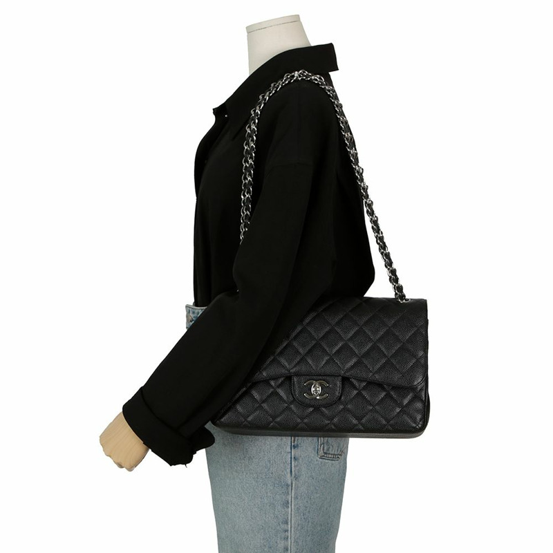 CHANEL Caviar 經典大翻蓋肩斜背包 A58600-10