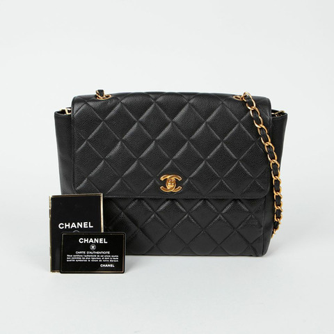 CHANEL Caviar Skin CC Logo 翻蓋鏈條單肩斜背包