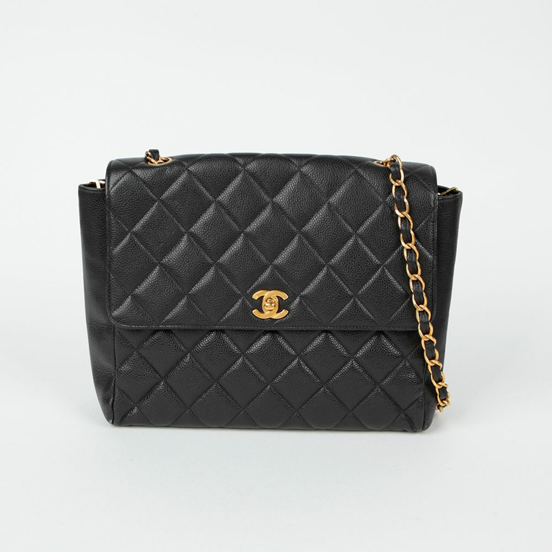 CHANEL Caviar Skin CC Logo 翻蓋鏈條單肩斜背包-1