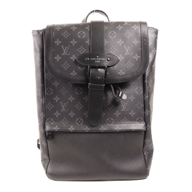 LOUIS VUITTON Monogram Eclipse Saumur銀扣背包-0