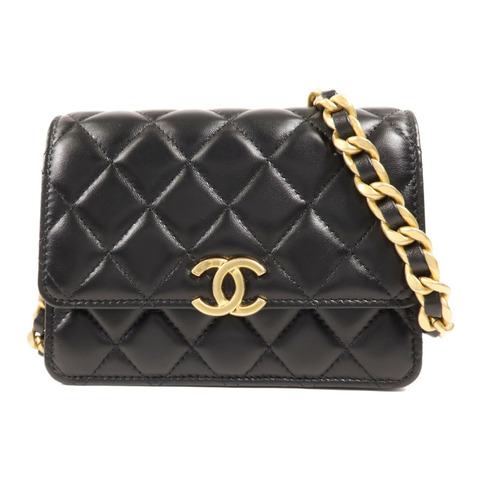 CHANEL 羊皮皮革Mini WOC金扣鏈帶肩背袋