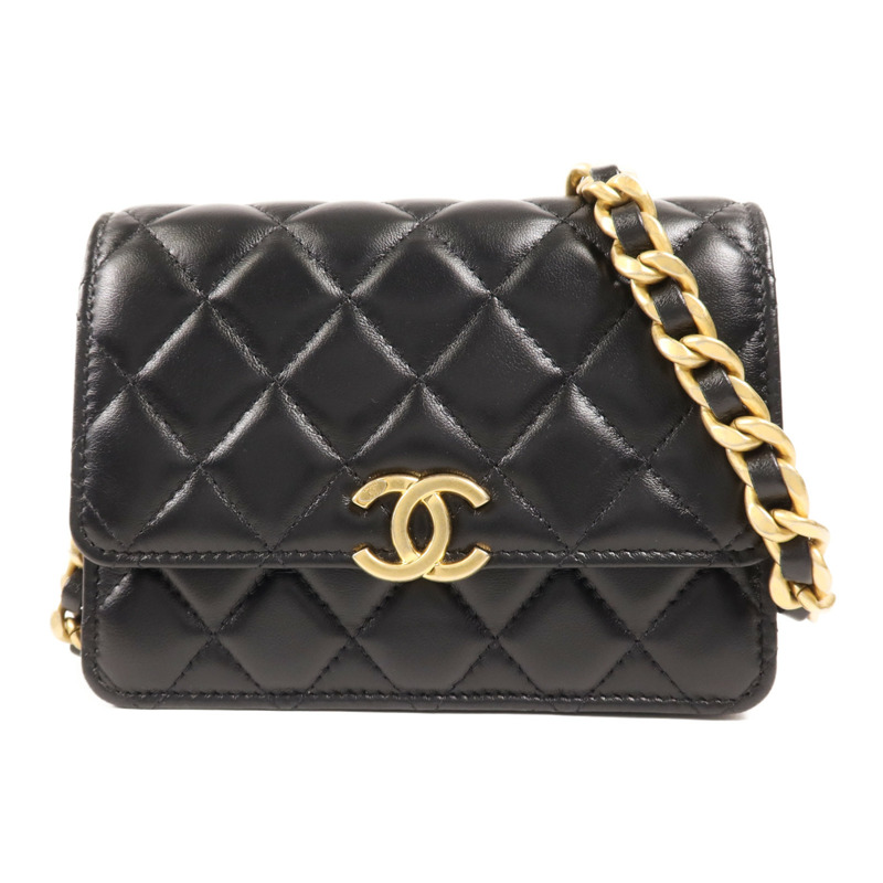 CHANEL 羊皮皮革Mini WOC金扣鏈帶肩背袋-0