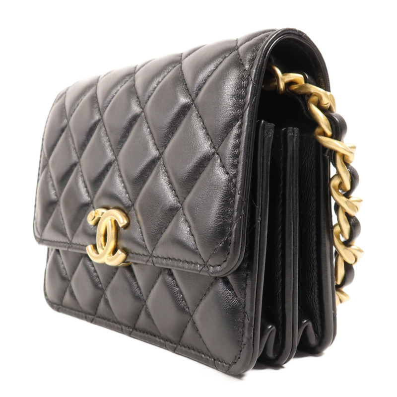CHANEL 羊皮皮革Mini WOC金扣鏈帶肩背袋-2